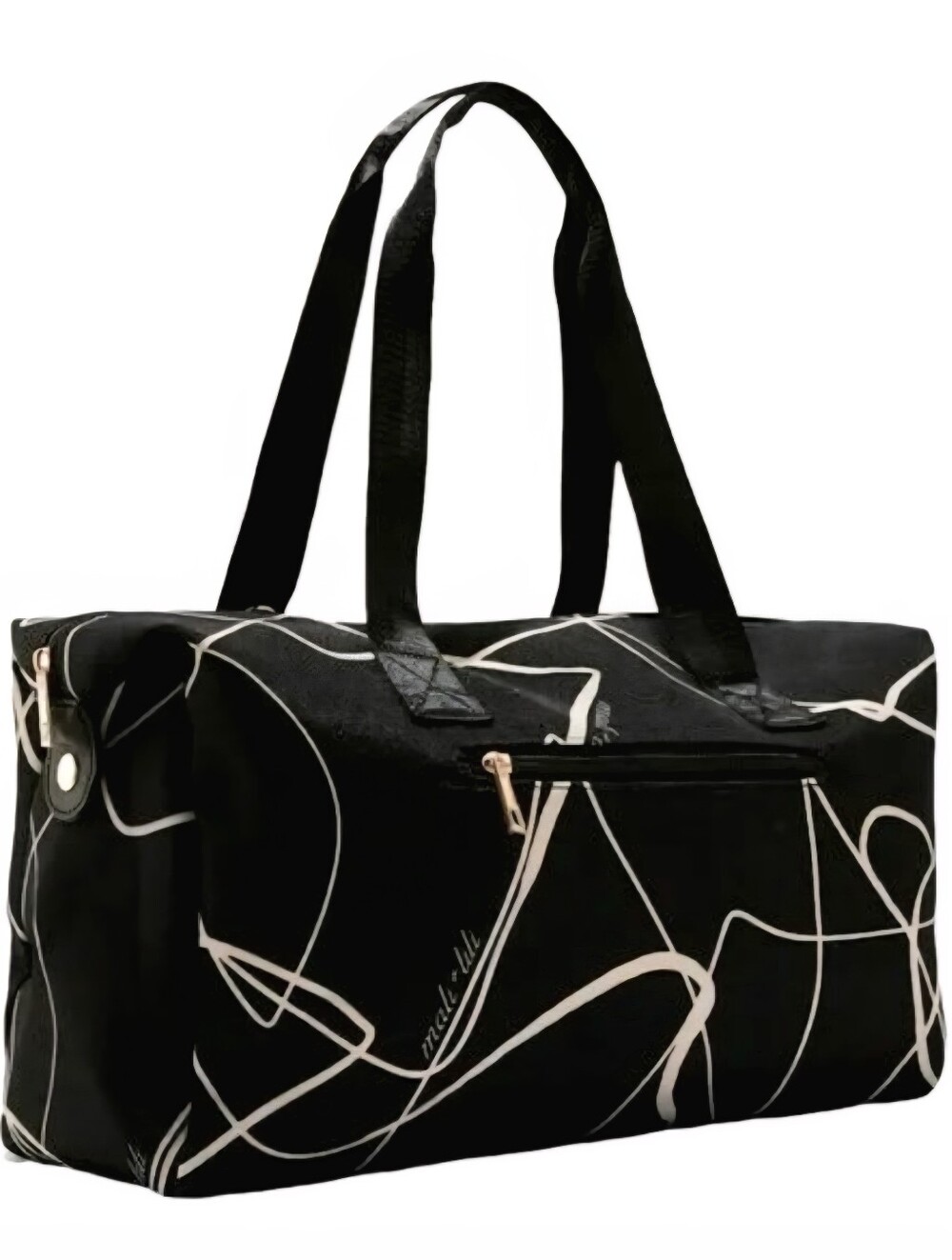Mali + Lili Abstract Print Weekender Duffel Bag Black Cream Travel Carry On NWOT - Picture 7 of 11